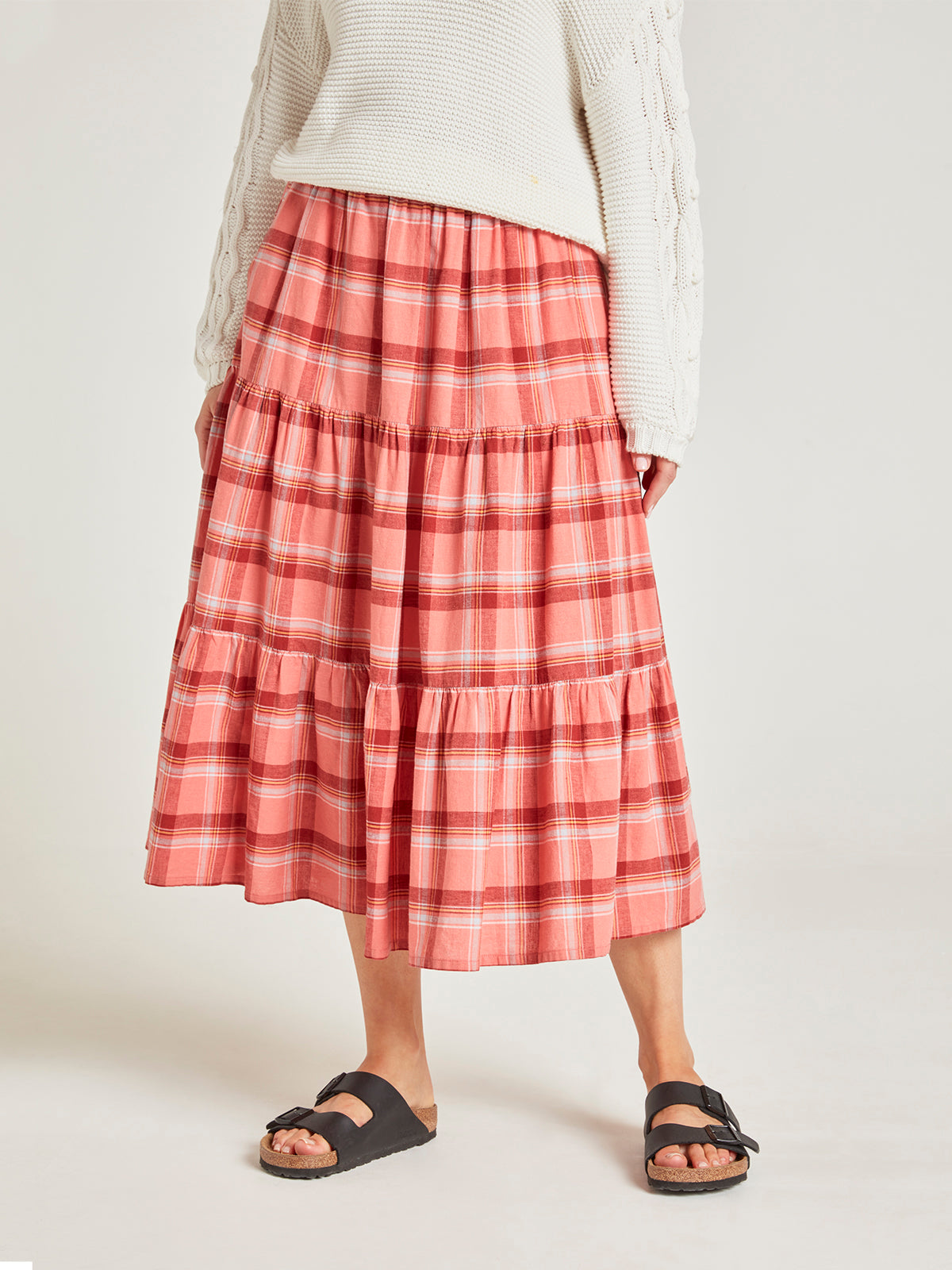 Pink check deals midi skirt