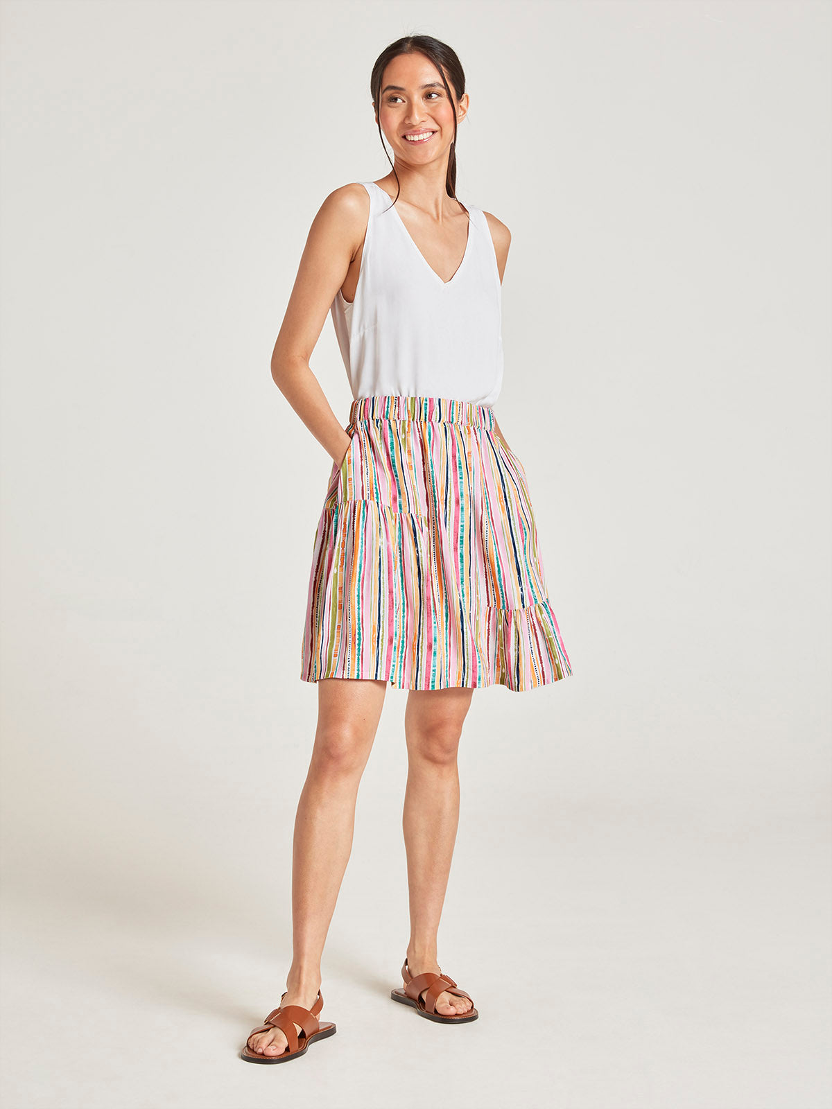 Melinoe Lenzing™ Ecovero™ Striped Mini Skirt - Multi