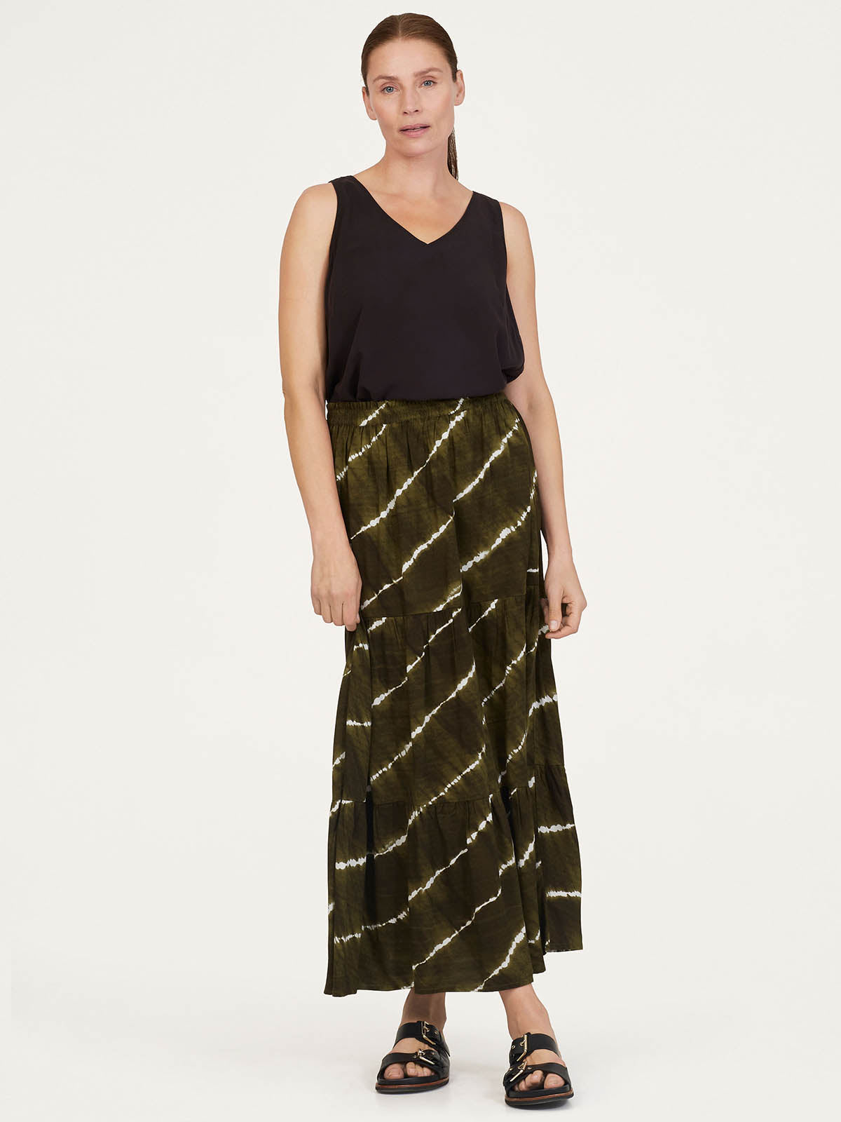 Tie Dye Lenzing™ Ecovero™ Maxi Skirt - Dark Green