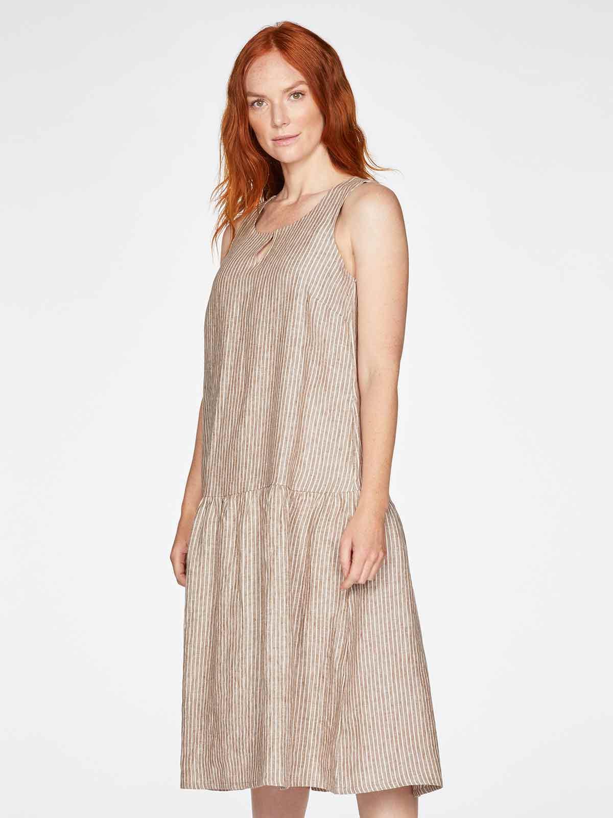 Isobel Yarn Dye Stripe Hemp Tiered Midi Dress - Thought Clothing UK