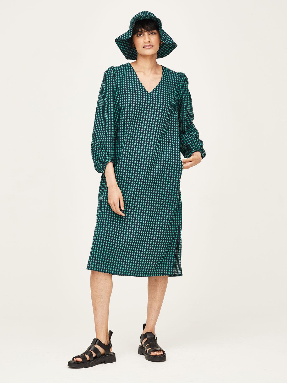 Camden Hemp Bell Sleeve Gingham Check Dress - Thought Clothing UK