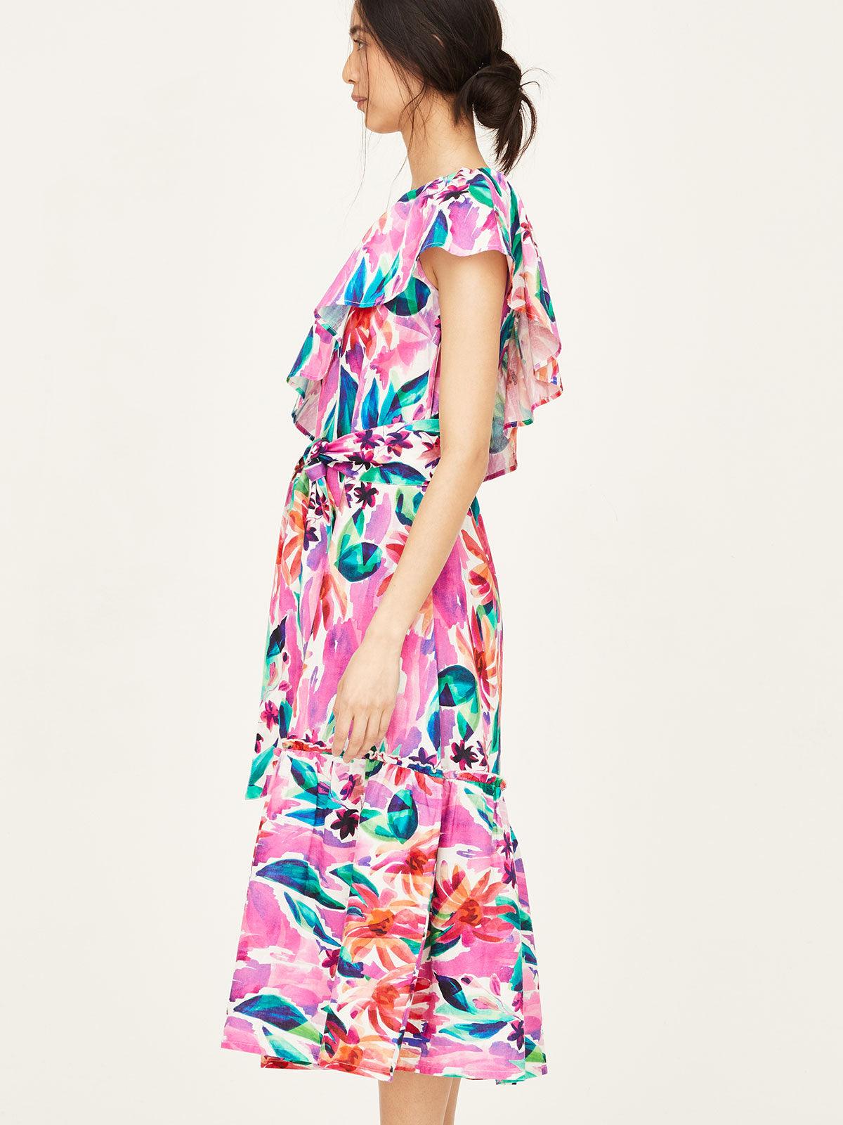 Tiffany One Shoulder Hemp Floral Dress - Thought Clothing UK
