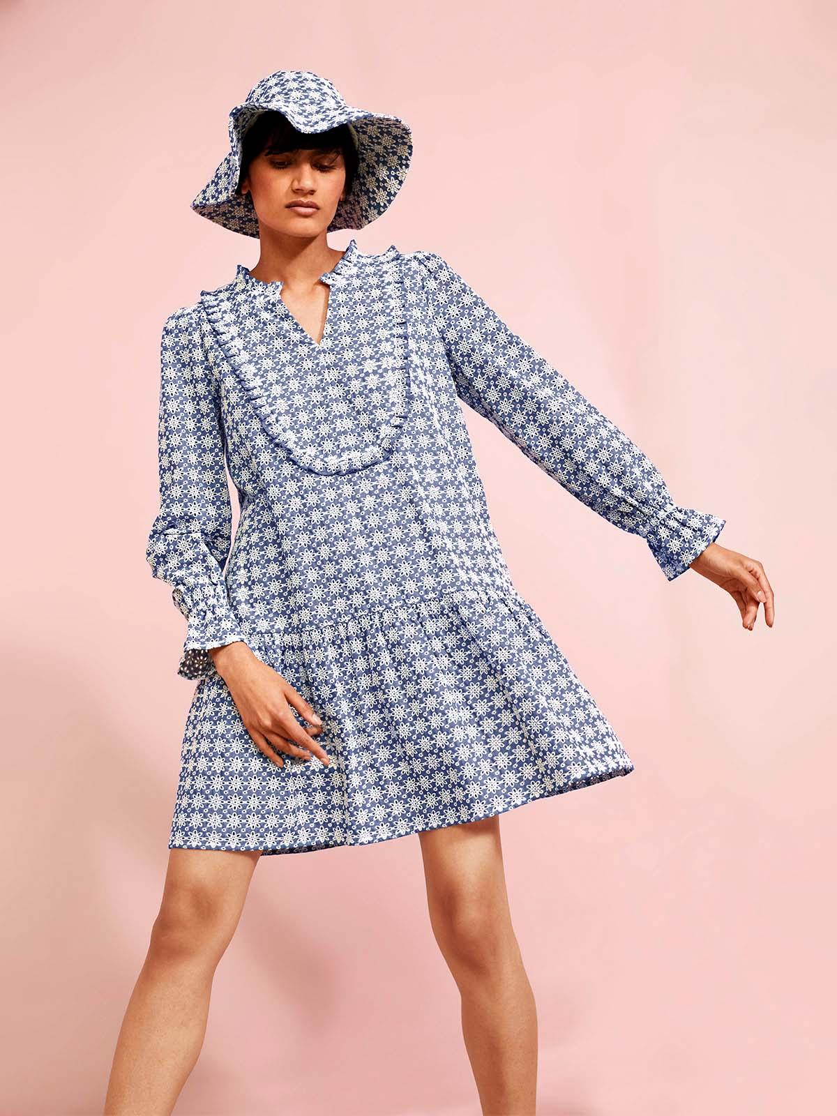 Carli Chambray Broderie Organic Cotton Dress - Thought Clothing UK
