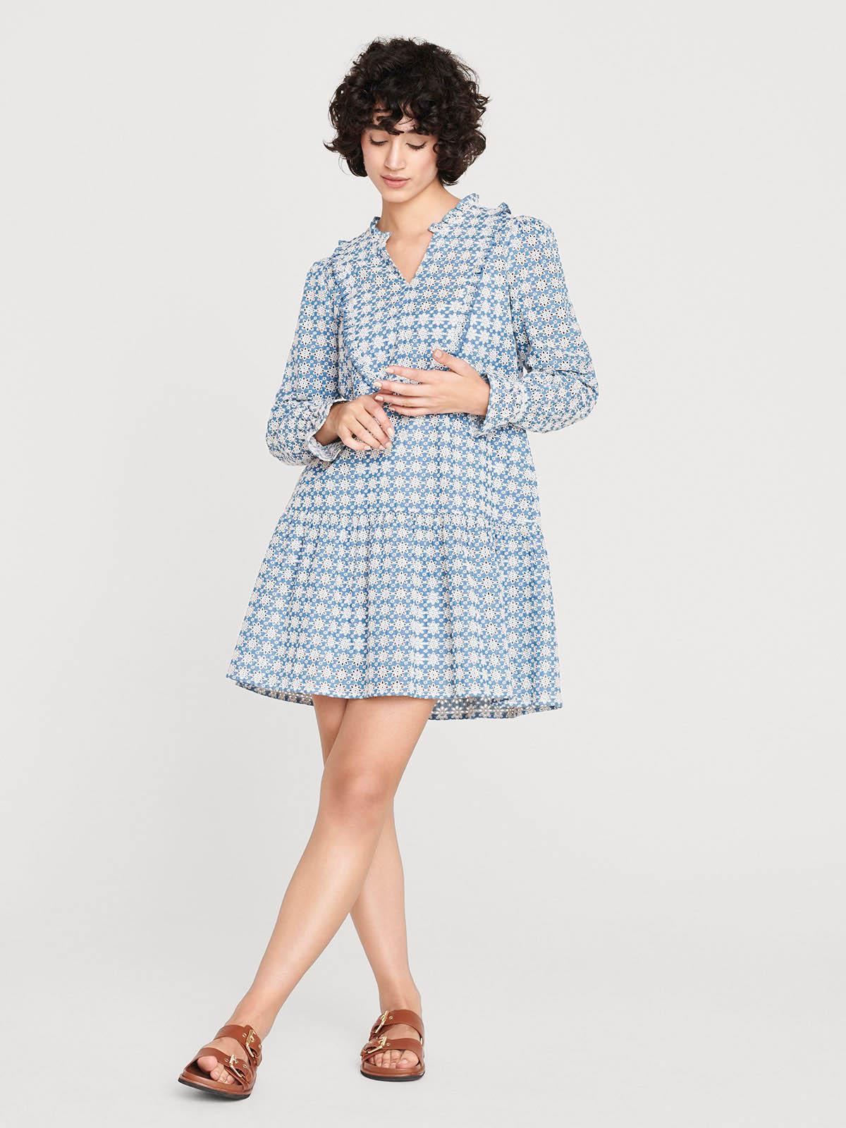 Carli Chambray Broderie Organic Cotton Dress - Thought Clothing UK