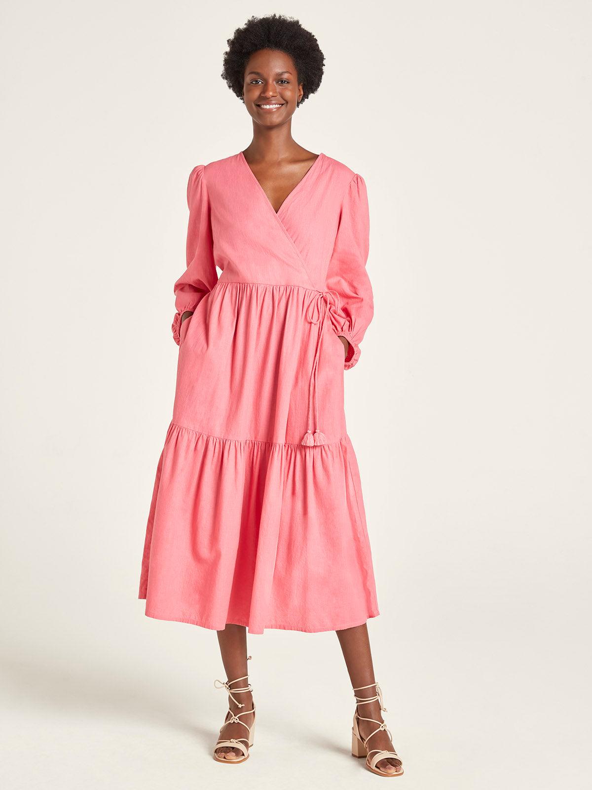 Ervina Hemp & Organic Cotton Midi Dress - Rose Pink - Thought Clothing UK