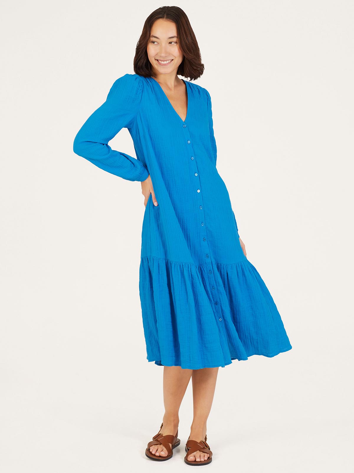 Laelia Organic Cotton Cheesecloth Midi Dress - Azure Blue