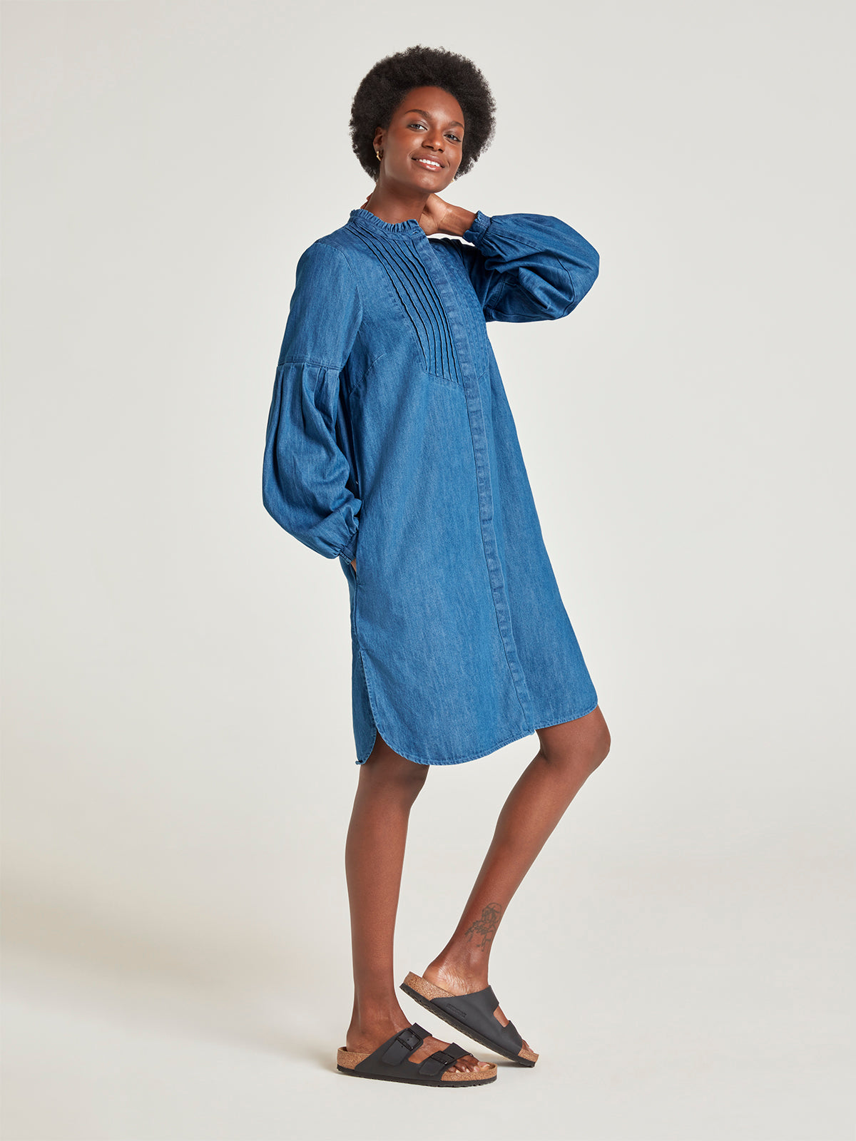Ullima Organic Cotton Chambray Dress Chambray Blue – Thought Clothing UK