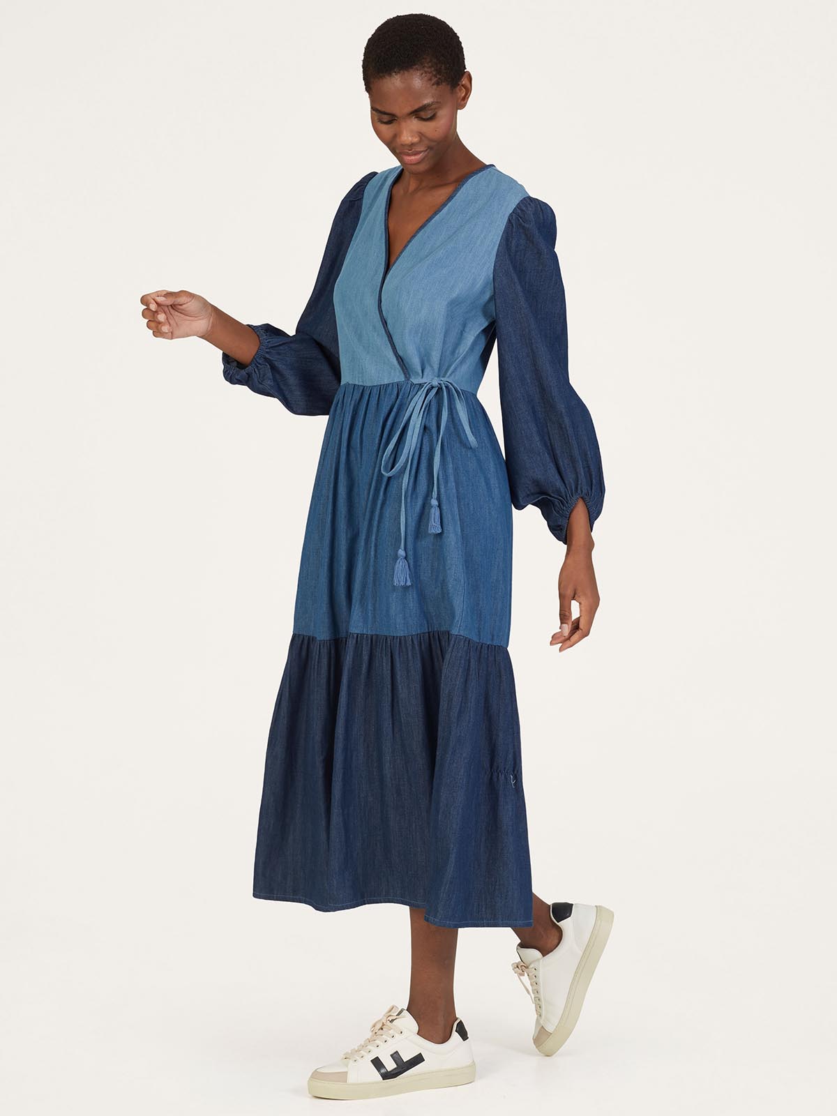 Kay Mixed Organic Cotton Chambray Dress - Chambray Blue