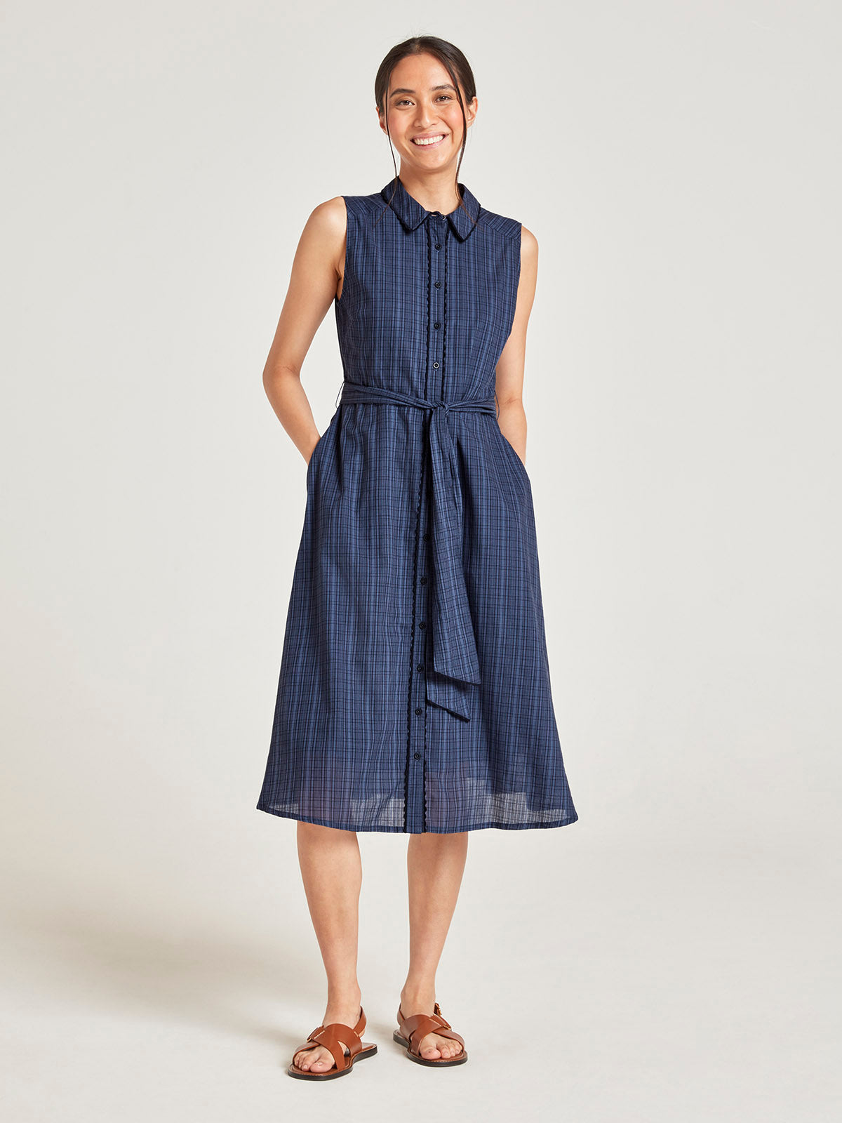 Nona Organic Cotton Sleeveless Shirt Dress - Navy