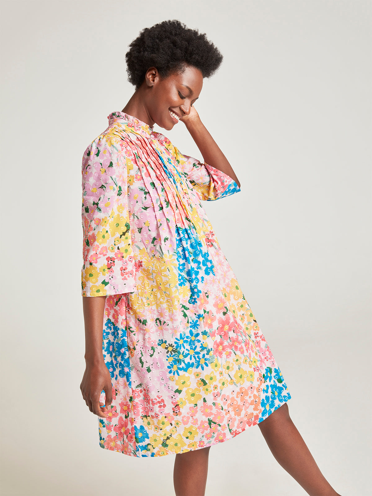Yara Organic Cotton Floral Dobby Shirt Dress - Multi