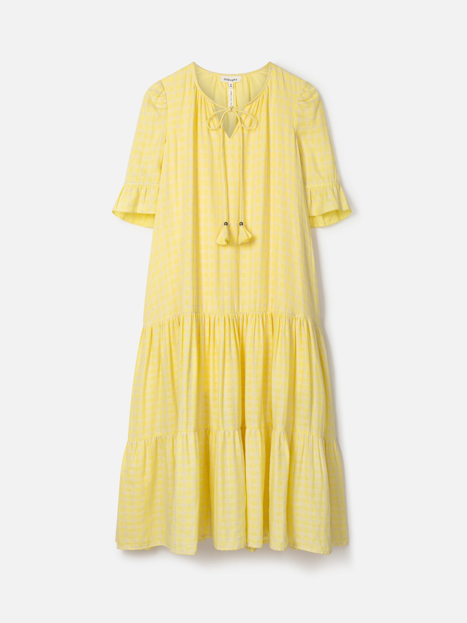 Nola Hemp Yarn Dye Check Trapeze Dress - Yellow