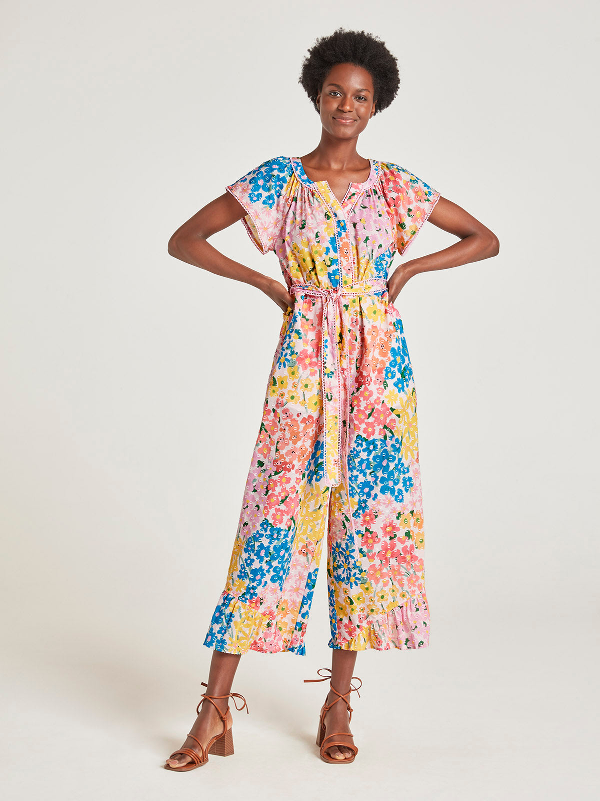 Yara Organic Cotton Floral Dobby Jumpsuit - Multi