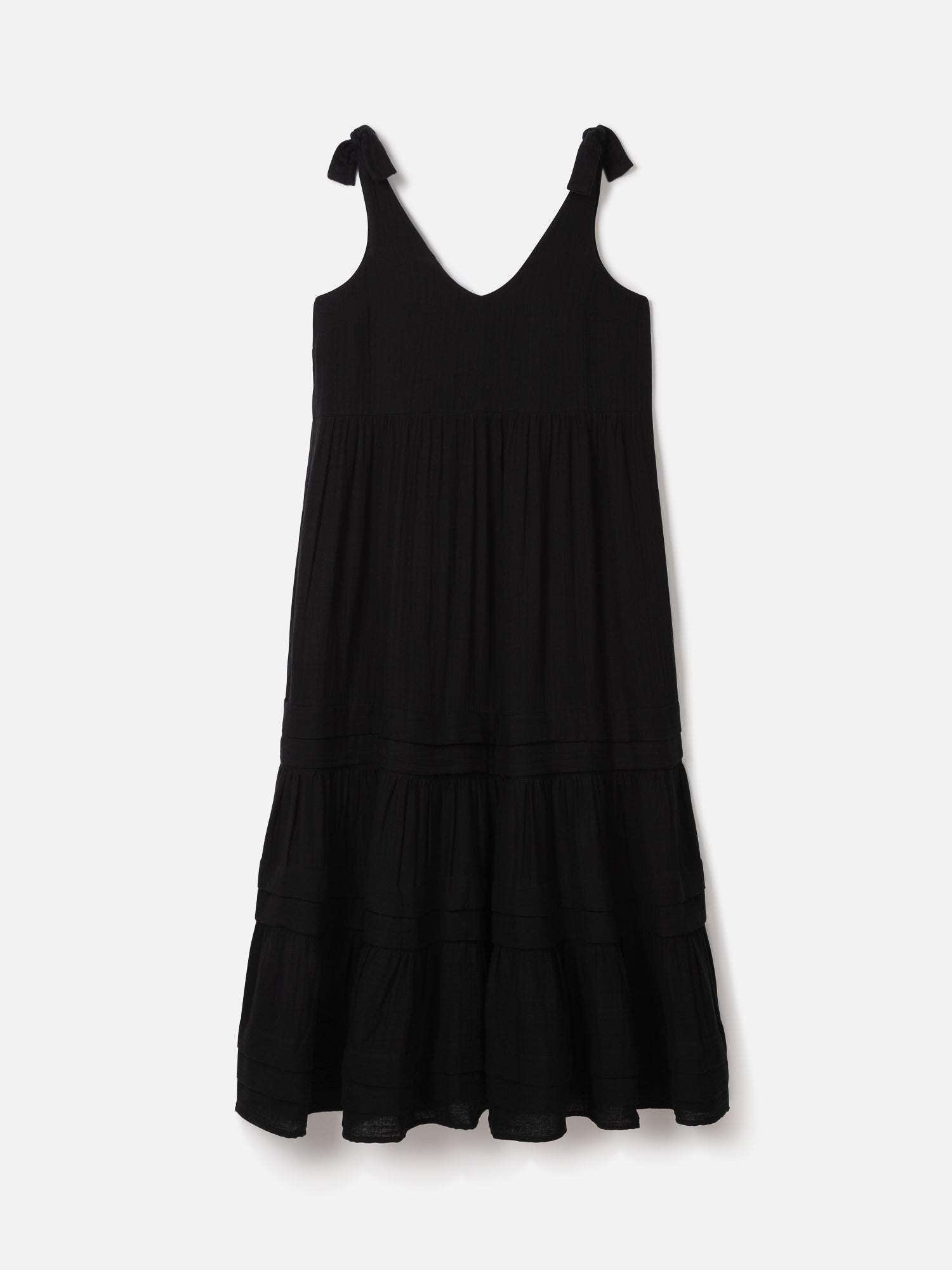 Marisol Organic Cotton Tie Strap Midi Dress - Black