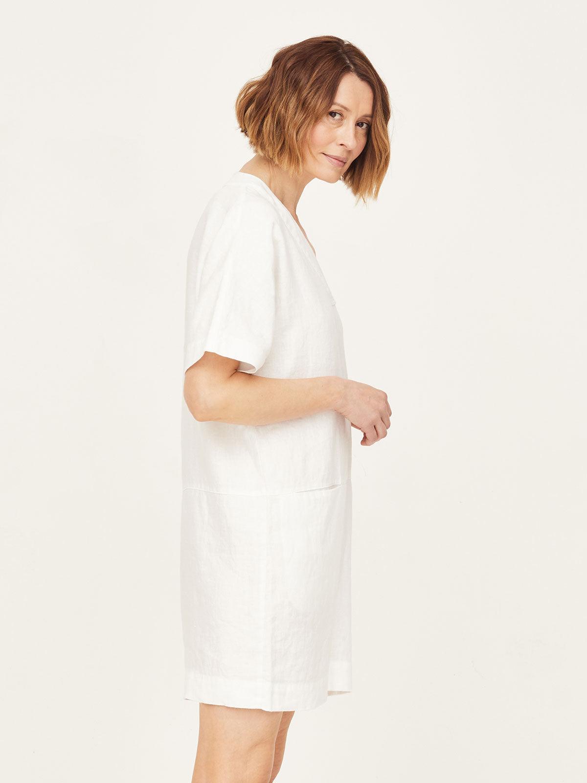 100% Hemp Easy Tunic Dress - White - Thought Clothing UK