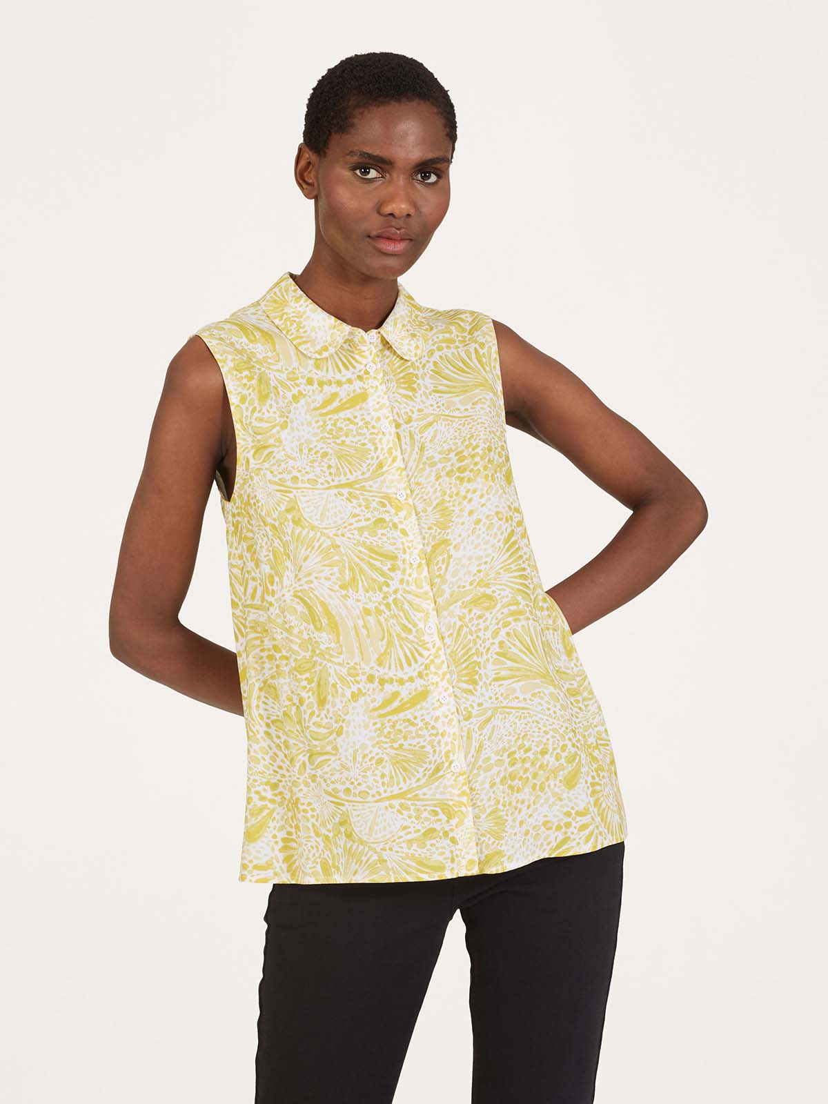 Sleeveless yellow blouse shop