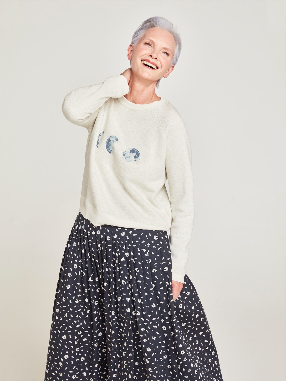 Annie Tencel™ Moon Print Midi Skirt - Navy
