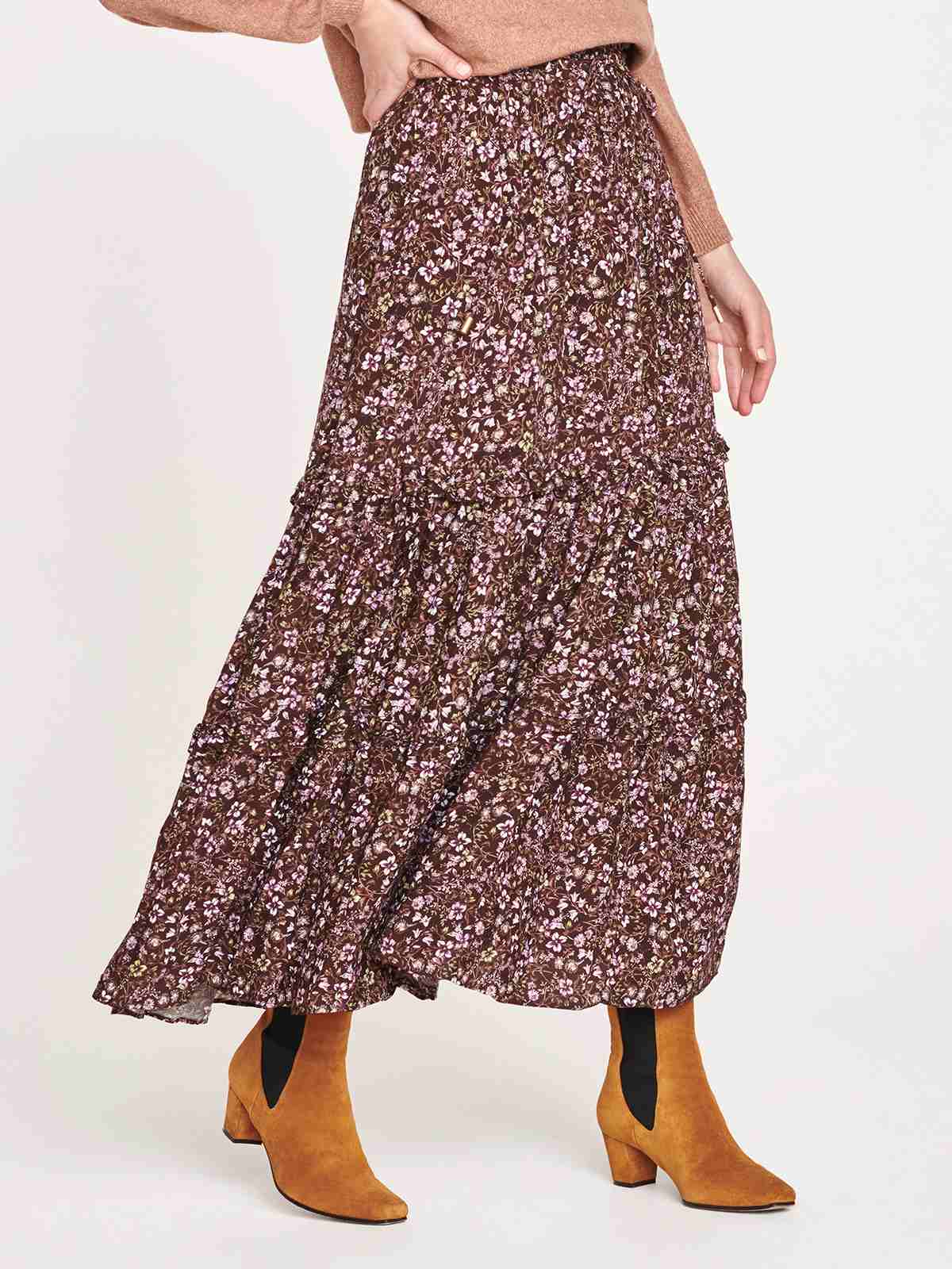 Lilith Lenzing™ EcoVero™ Tiered Maxi Skirt - Chocolate Brown