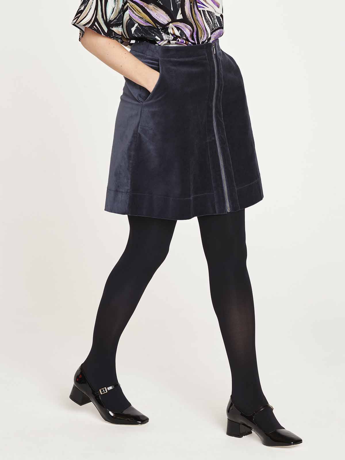 Aubrie Organic Cotton Velvet Skirt - Slate Blue