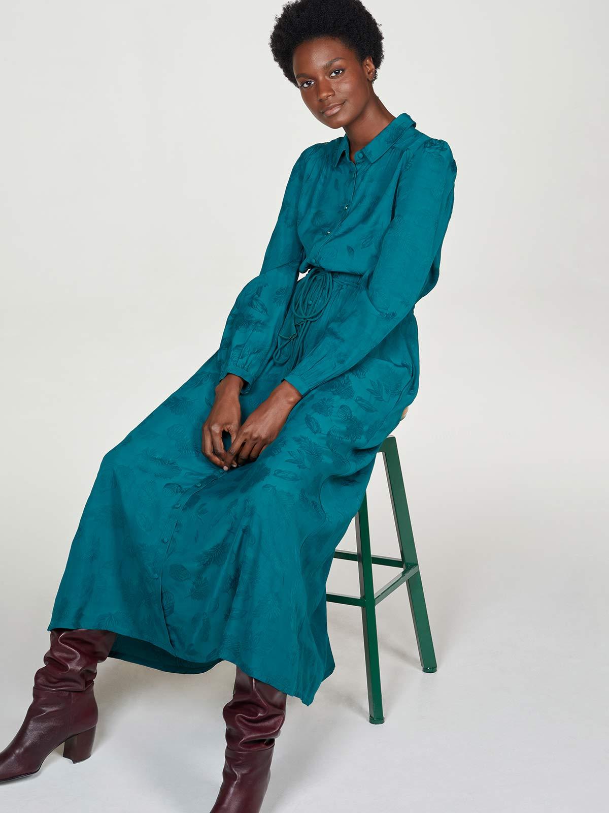 Edwina Ecovero™ Tie Front Jacquard Shirt Dress - Thought Clothing UK