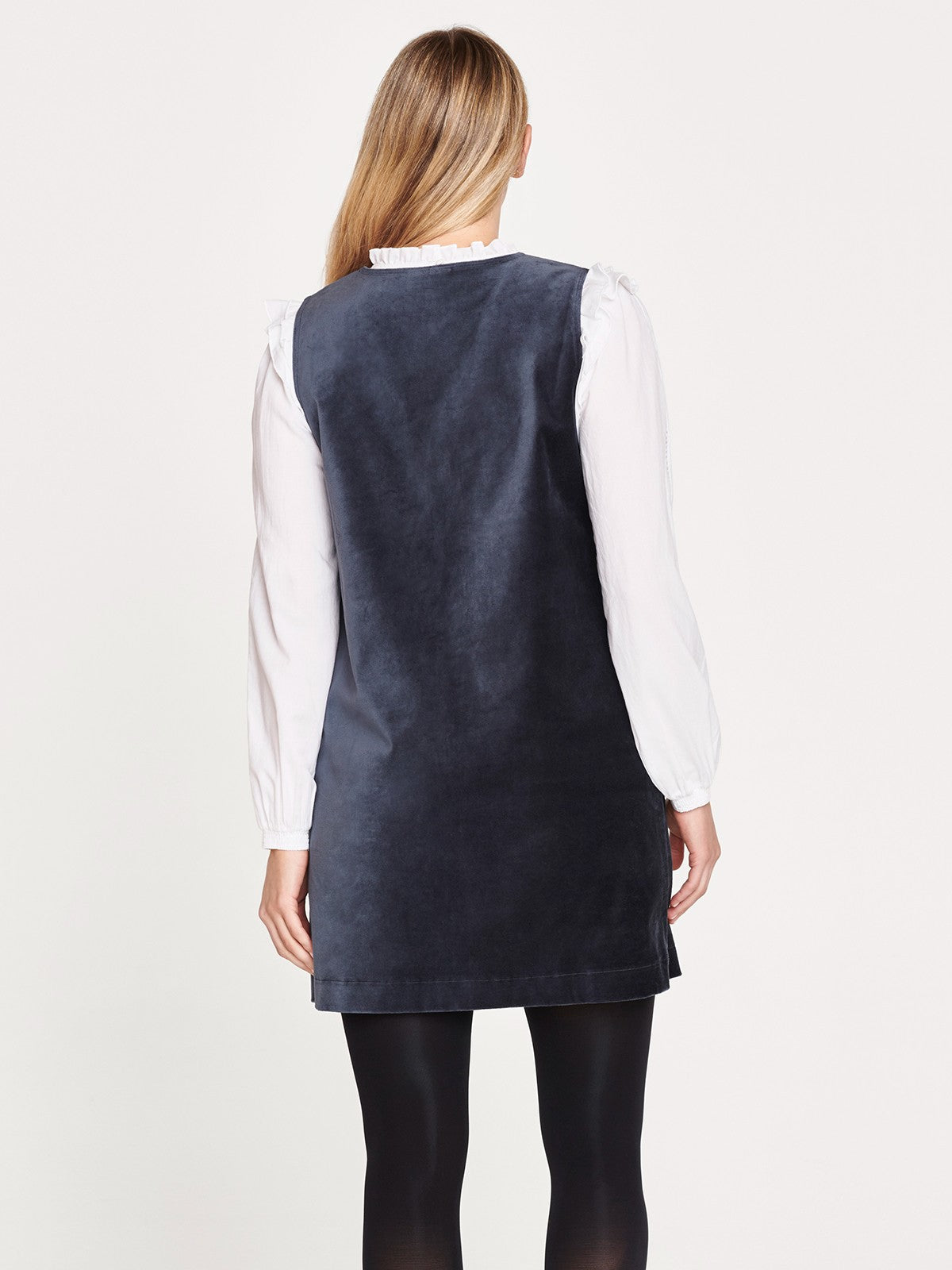 Aubrie Organic Cotton Velvet Tunic Dress - Slate Blue