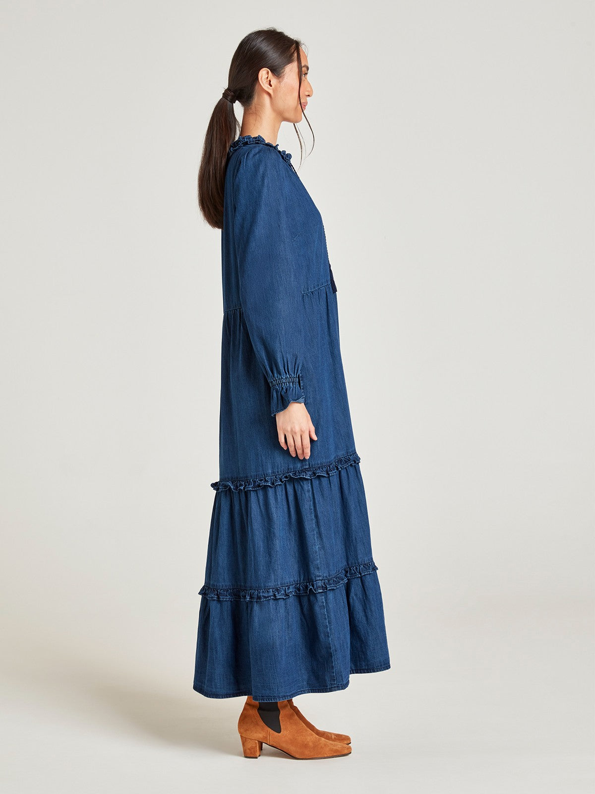 Quinten Organic Cotton Chambray Dress  - Dark Blue Wash