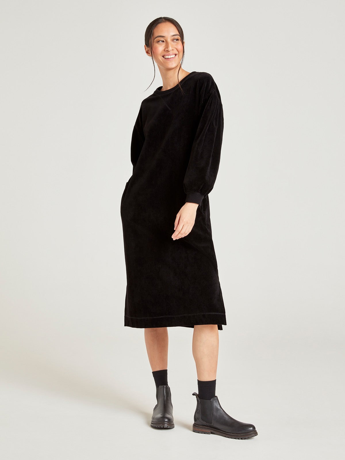 Novalee Organic Cotton Velvet Sweat Dress - Black
