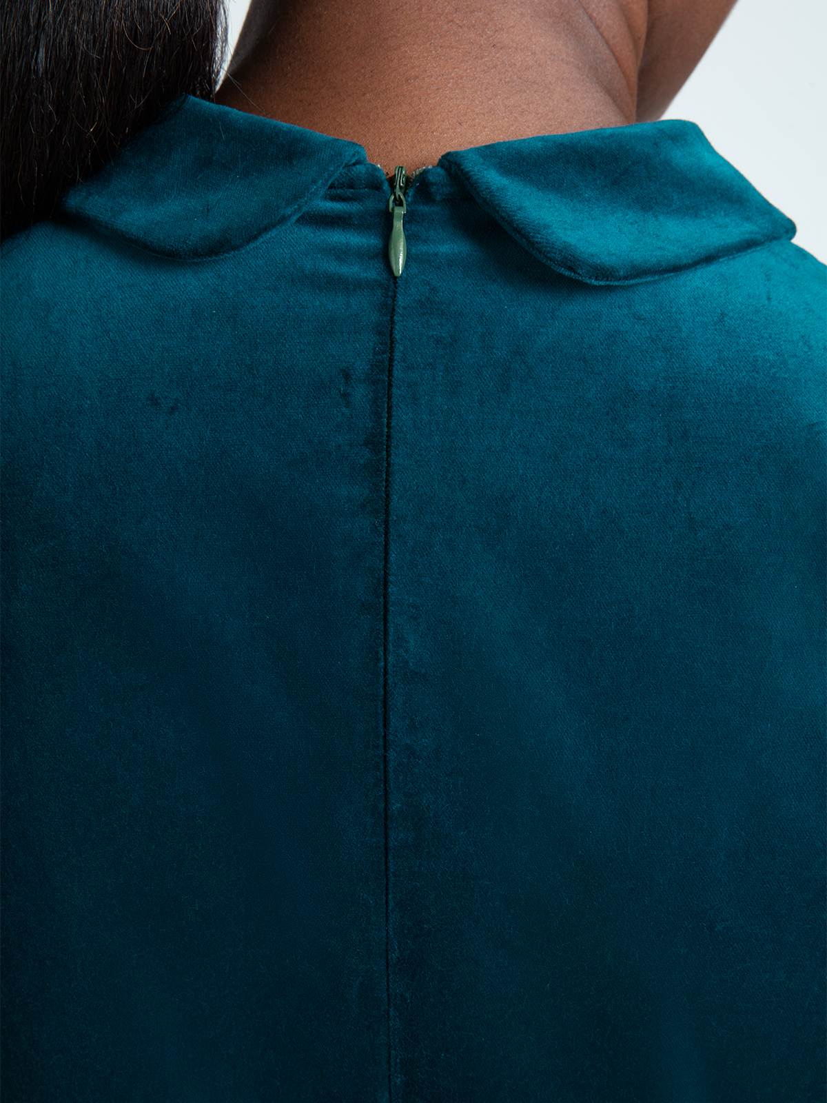 Elena Organic Cotton Velvet Dress - Teal Blue