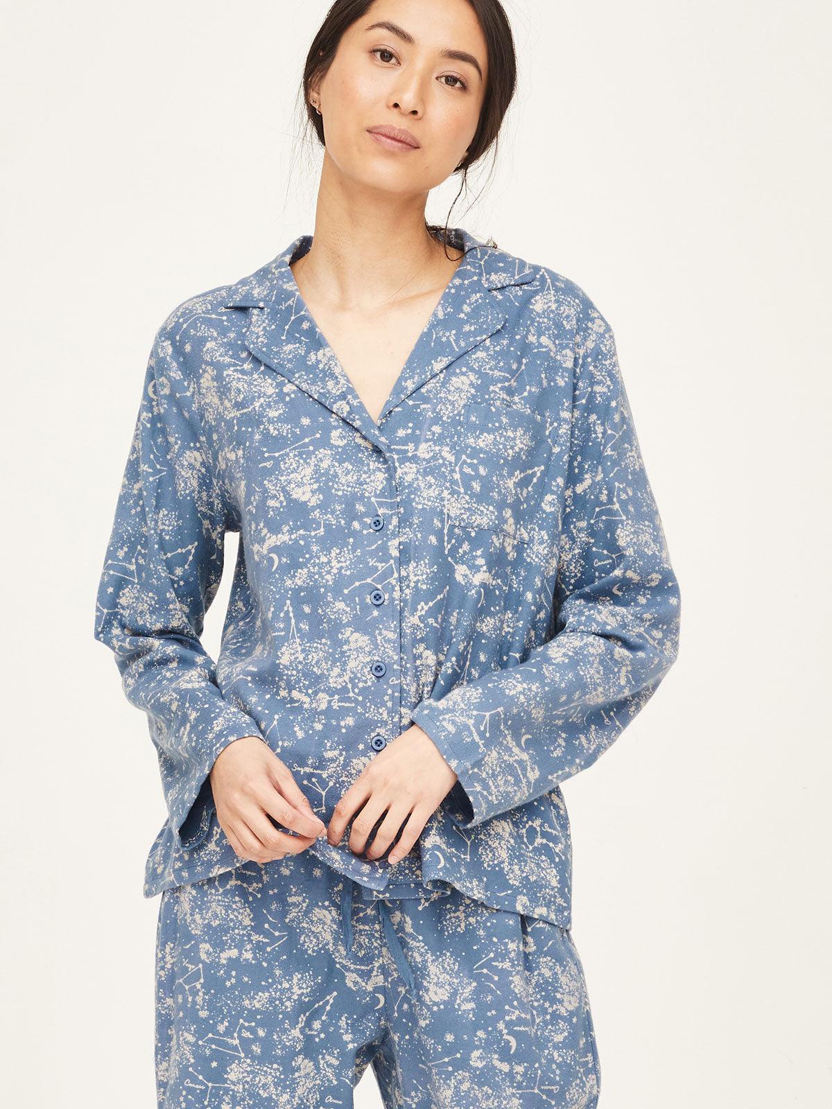 GOTS Abilene Gots Organic Cotton Printed Pyjama Set  - Atlantic Blue - Thought Clothing UK