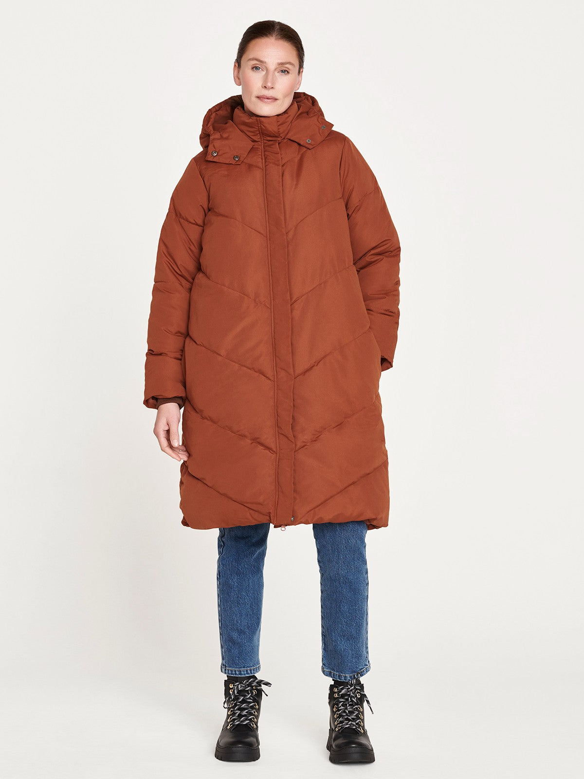 Rayne GRS Recycled Polyester Long Puffer Coat - Chestnut Brown