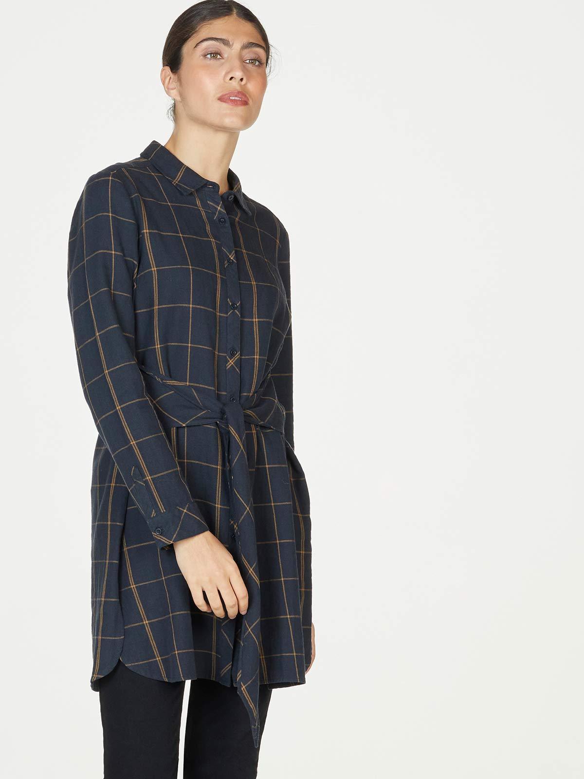 Carla Hemp Organic Cotton Tie Front Tunic Shirt Dress - Thought Clothing UK