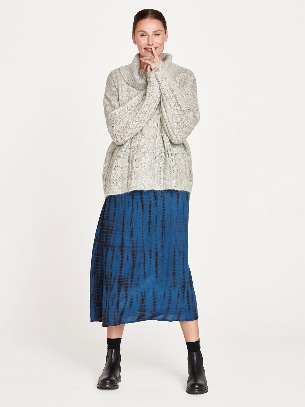 Lailia Mercerised Wool Cable Knit Jumper - Moonlight Grey