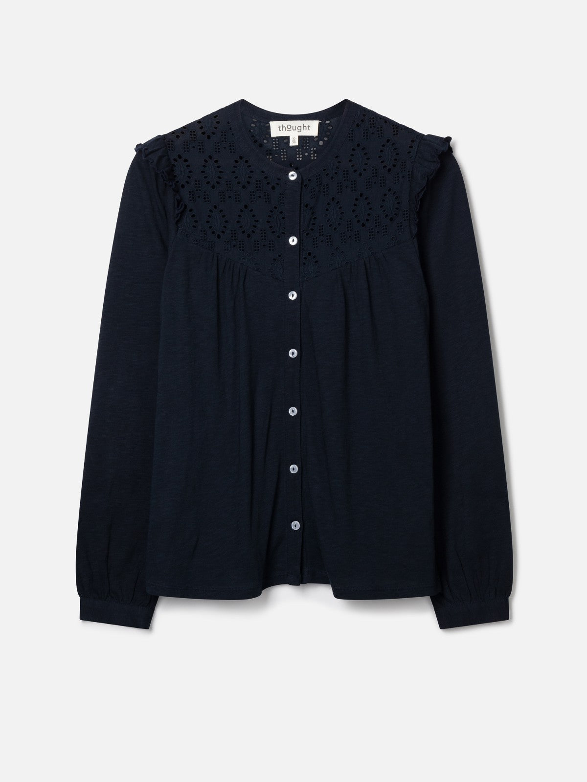 Organic Cotton Pretty Broderie Blouse - Navy