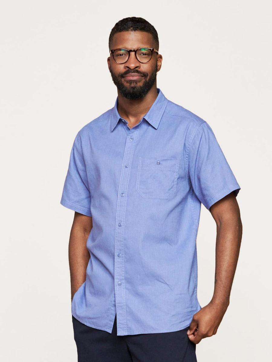 Evan Hemp Short Sleeve Shirt - Bleached Denim - Thought Clothing UK