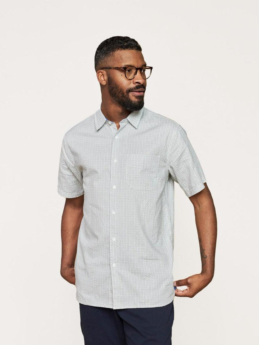 Evan Hemp Short Sleeve Printed Shirt - Khaki Green - Thought Clothing UK