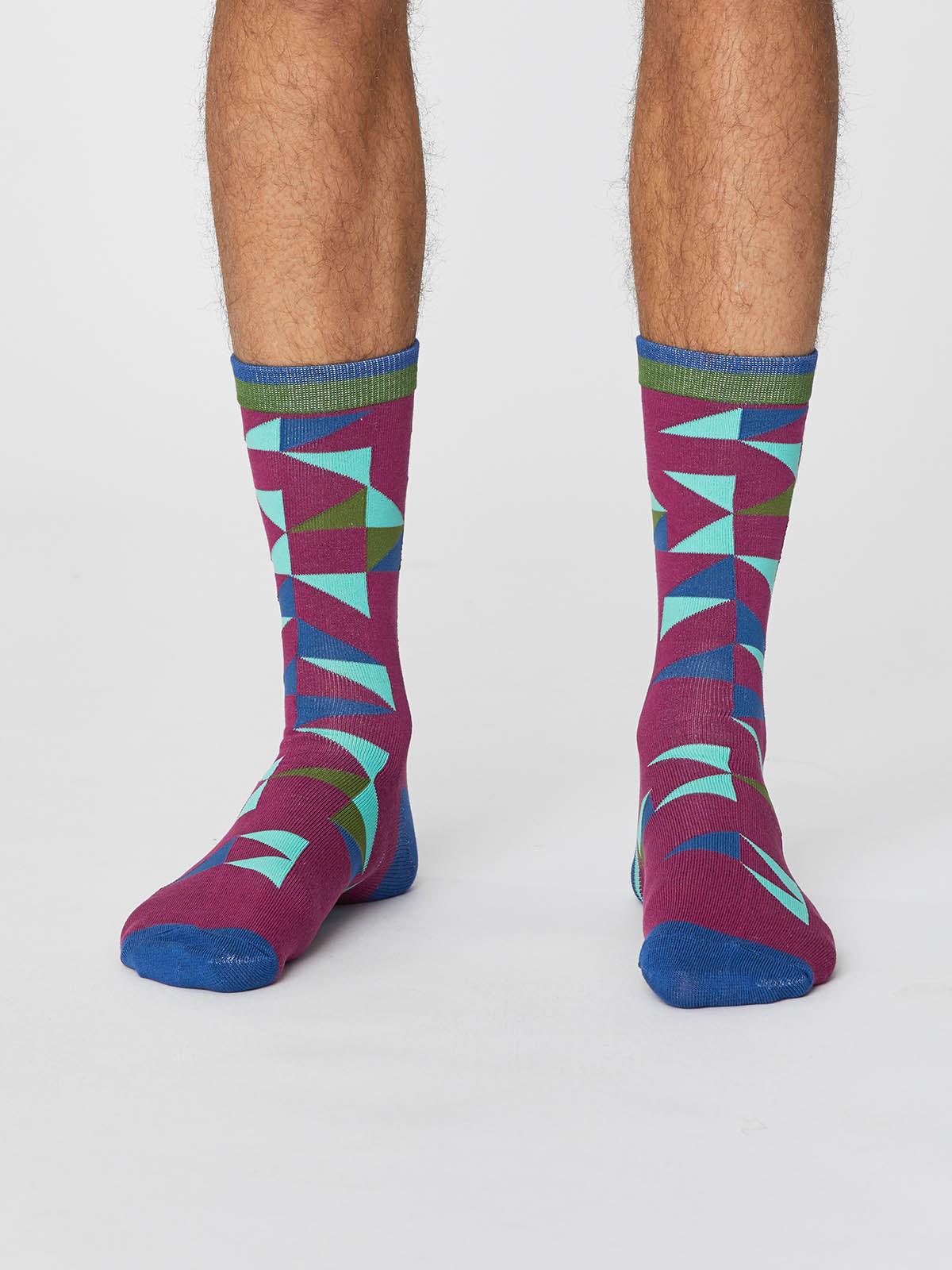Triangle Patterned Bamboo Socks - Beetroot - Thought Clothing UK