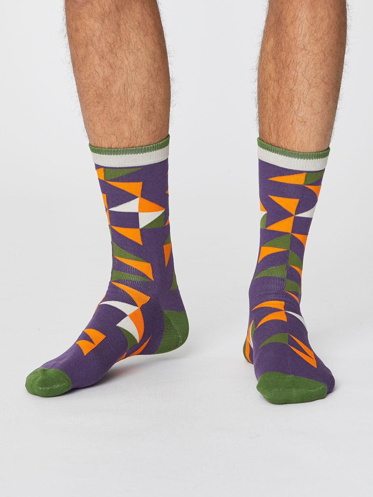 Triangle Patterned Bamboo Socks - Plum - Thought Clothing UK