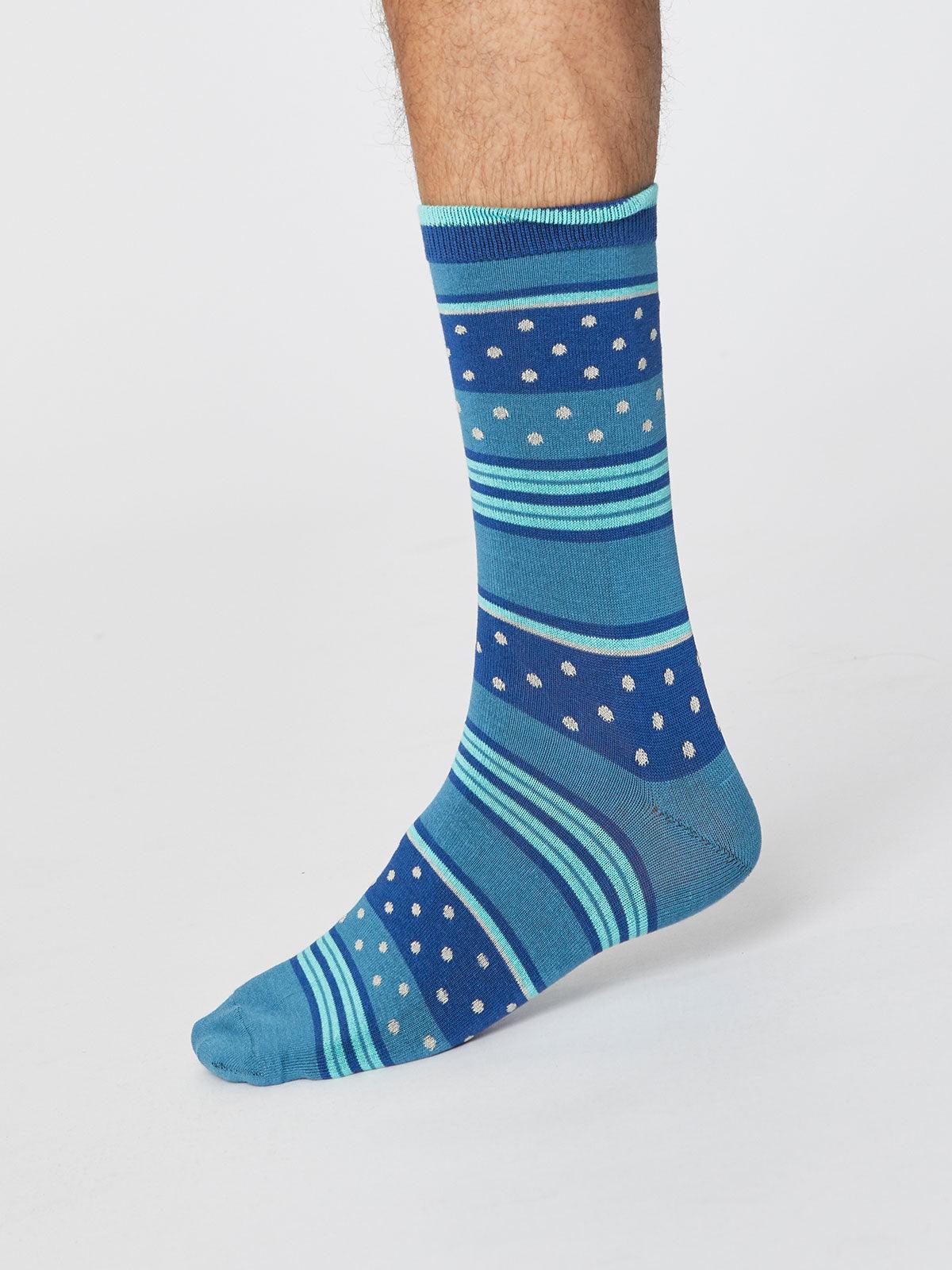 Spot And Stripe Bamboo Socks - Dusty Blue - Thought Clothing UK