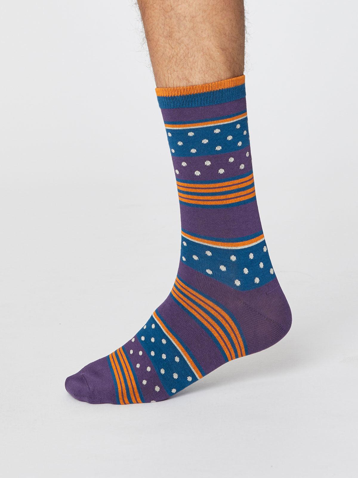 Spot And Stripe Bamboo Socks - Plum - Thought Clothing UK