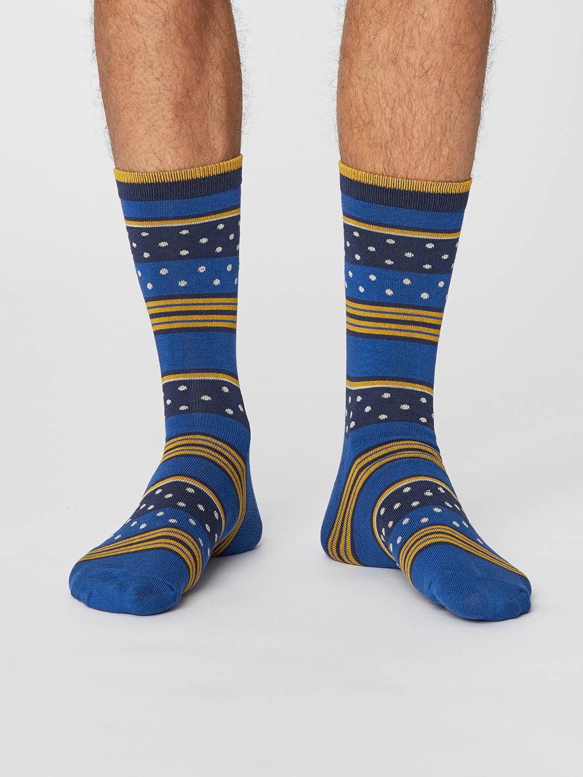 Spot And Stripe Bamboo Socks - Royal Blue - Thought Clothing UK