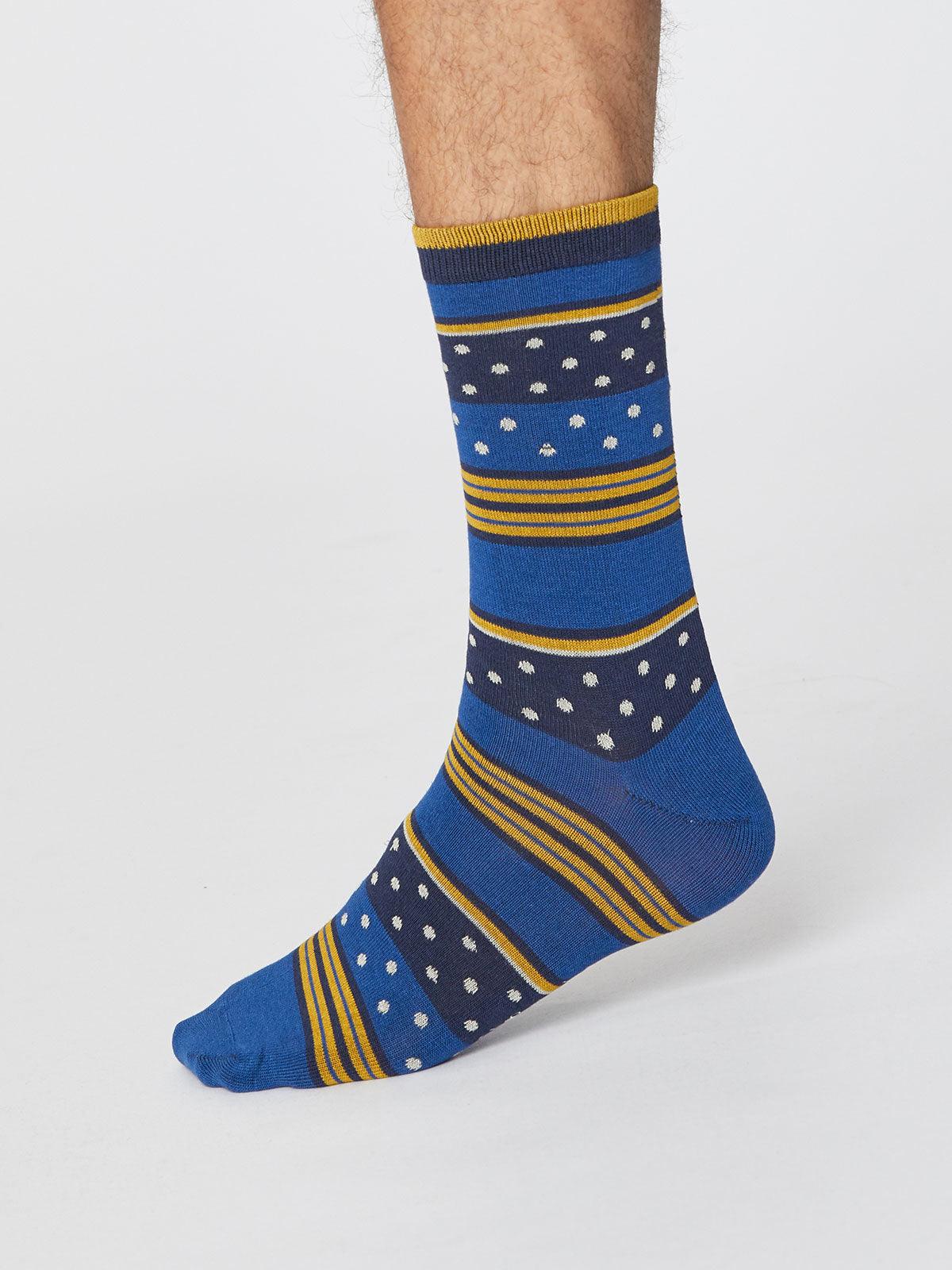 Spot And Stripe Bamboo Socks - Royal Blue - Thought Clothing UK