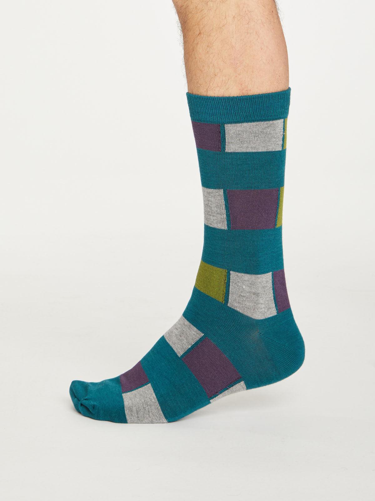 Geo Stripe Socks - Deep Teal - Thought Clothing UK