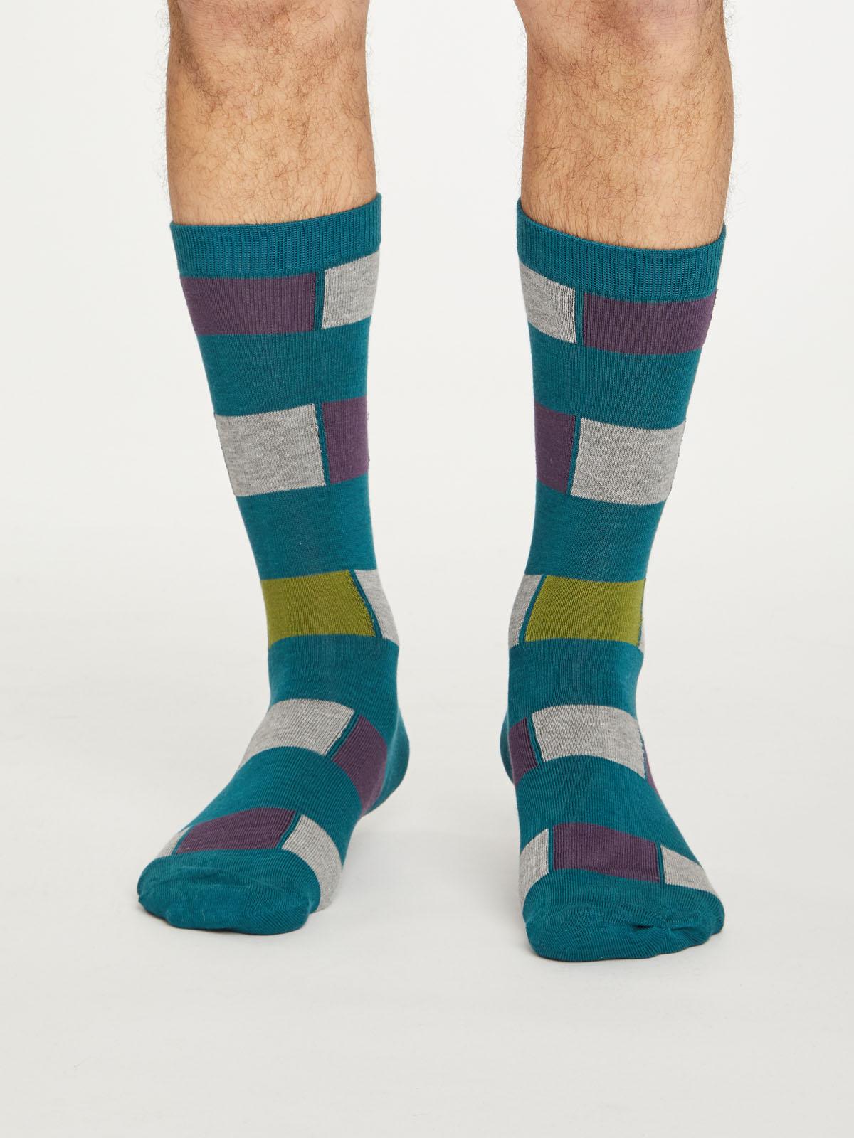 Geo Stripe Socks - Deep Teal - Thought Clothing UK