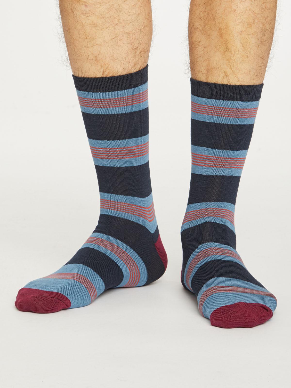 Jesper Stripe Socks - Ash Blue - Thought Clothing UK