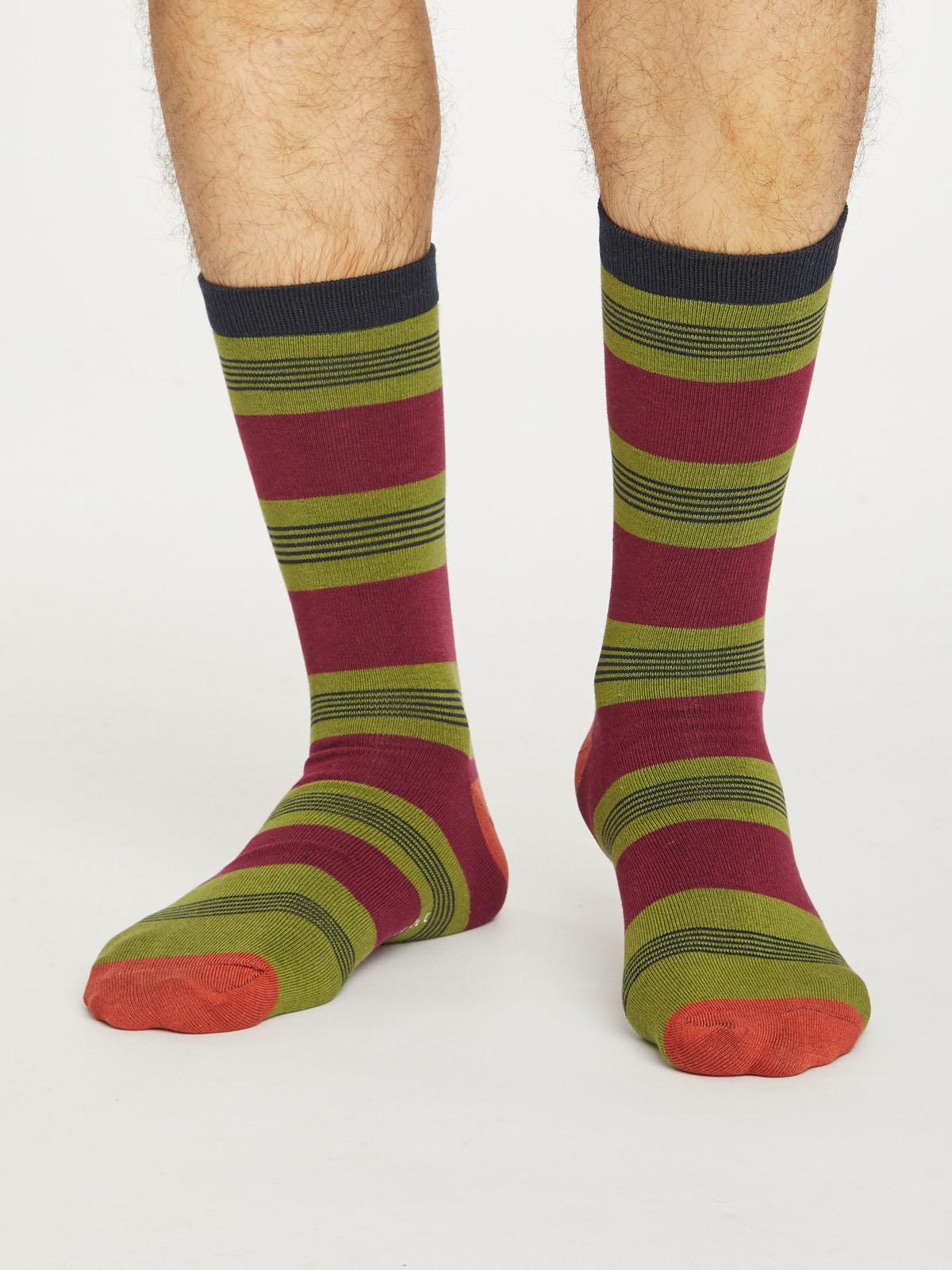 Jesper Stripe Socks - Olive - Thought Clothing UK