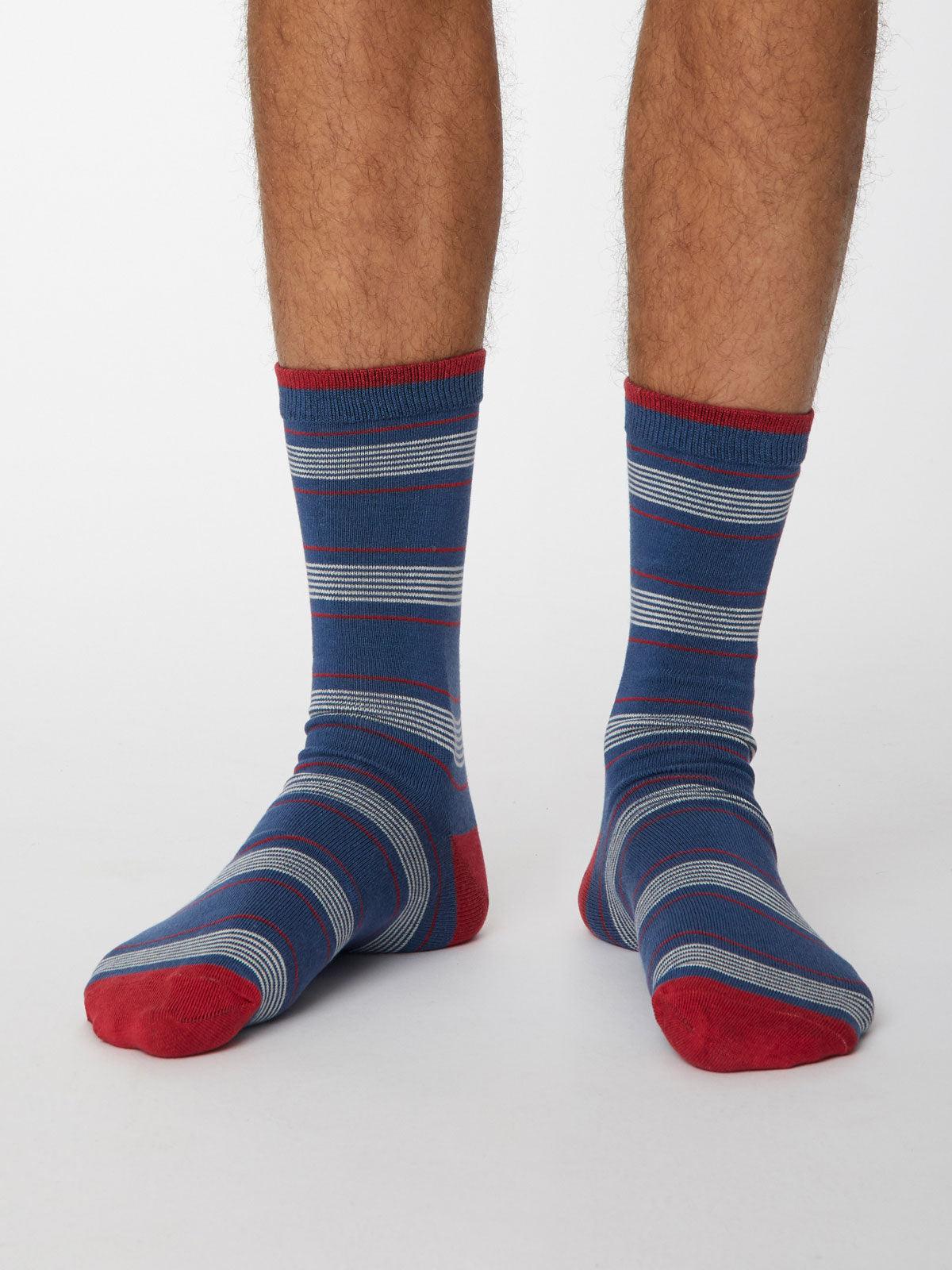 Edoardo Stripe Socks - Denim Blue - Thought Clothing UK