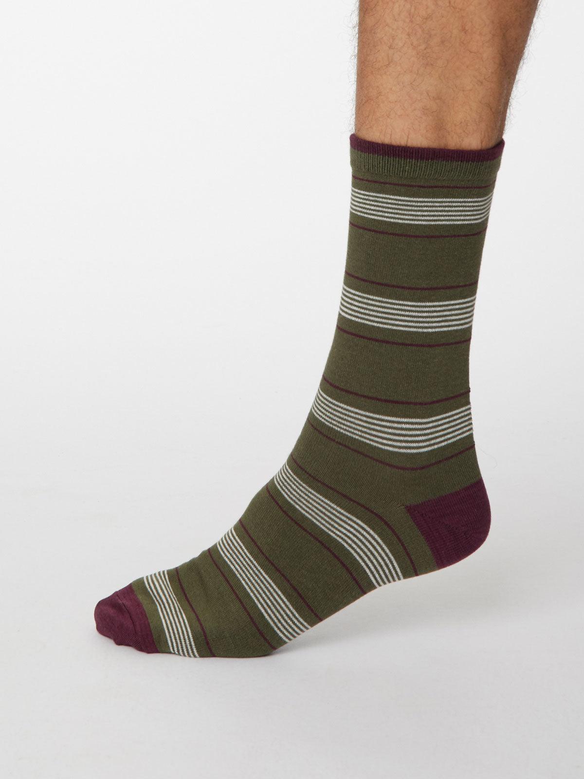 Edoardo Stripe Socks - Khaki Green - Thought Clothing UK