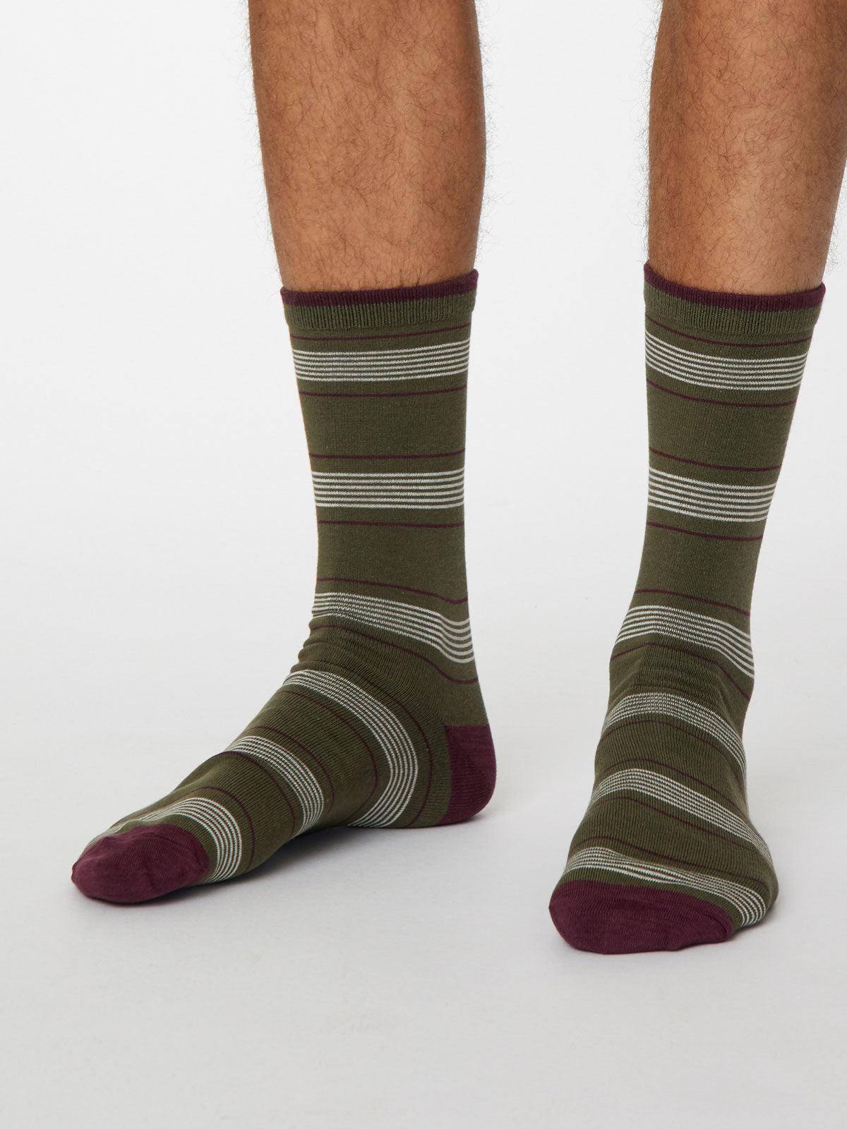 Edoardo Stripe Socks - Khaki Green - Thought Clothing UK