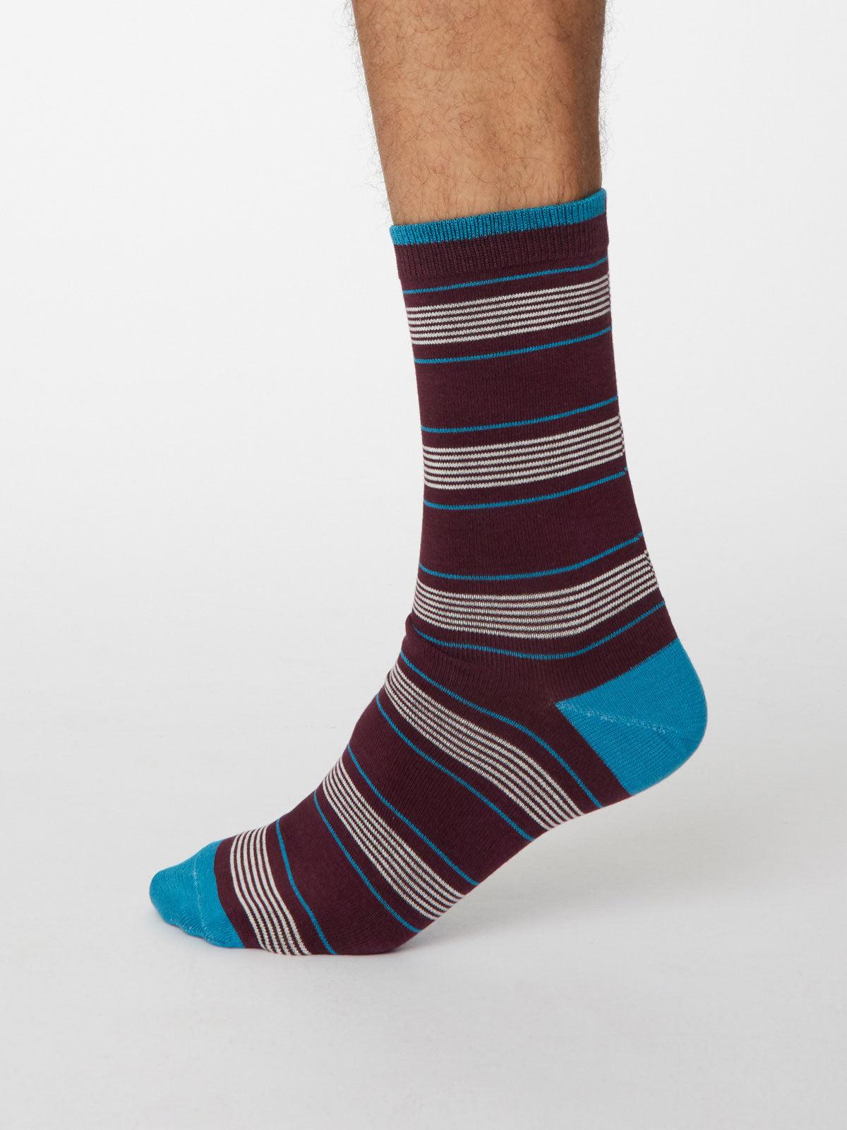 Edoardo Stripe Socks - Wine Red - Thought Clothing UK