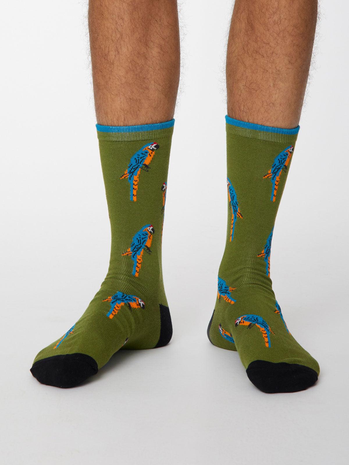 Pappagallo Bamboo Parrot Socks - Olive Green - Thought Clothing UK