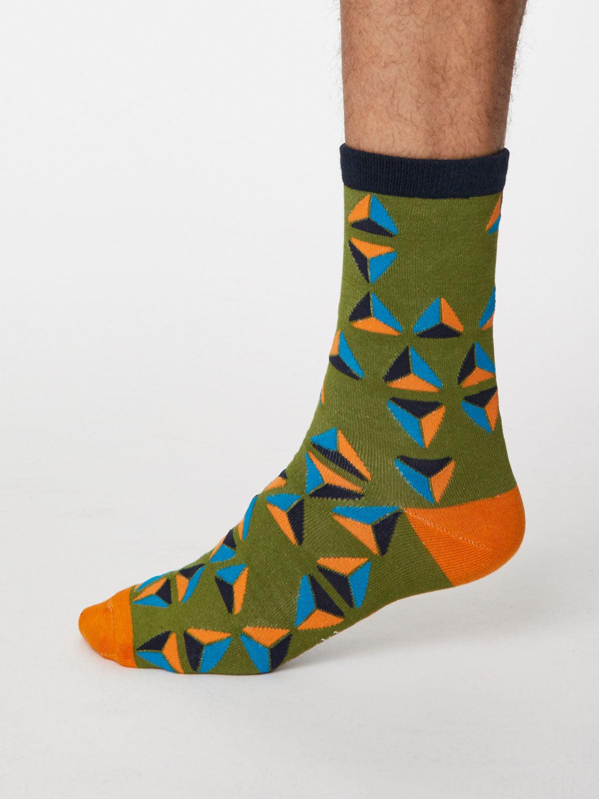 Geometrico Socks - Olive Green - Thought Clothing UK